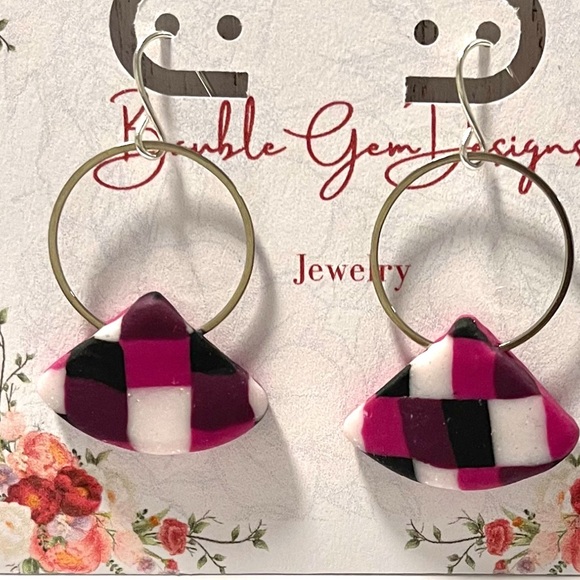 Triangle hoop Dangle Earrings- polymer clay earrings- - Picture 2 of 2